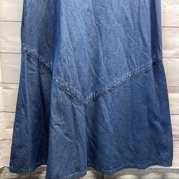 Vintage 90s Denim Maxi Dress Embroidered Women's Size Size L. - Picture 3 of 10